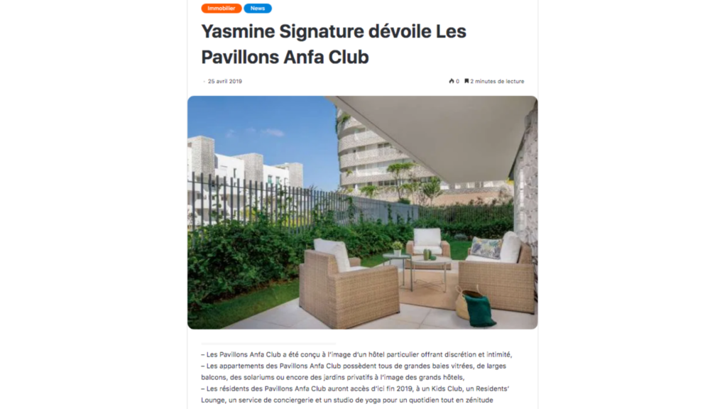 Yasmine Signature dévoile Les Pavillons Anfa Club
